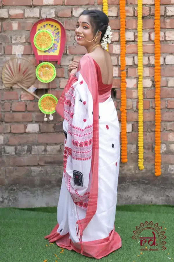 White on Black and Red Kulo Pure cotton Saree