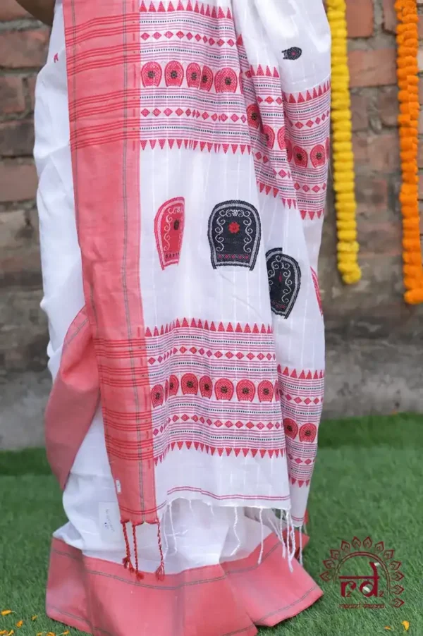 White on Black and Red Kulo Pure cotton Saree