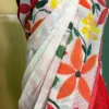 White body Kota on Floral Fabric work and Red Dhakai Patli Pallu Saree