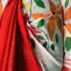 White body Kota on Floral Fabric work and Red Dhakai Patli Pallu Saree