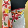White body Kota on Floral Fabric work and Red Dhakai Patli Pallu Saree