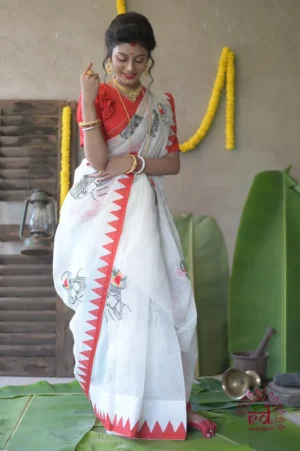 White with Laila Applique work on Handloom Resham kota Saree