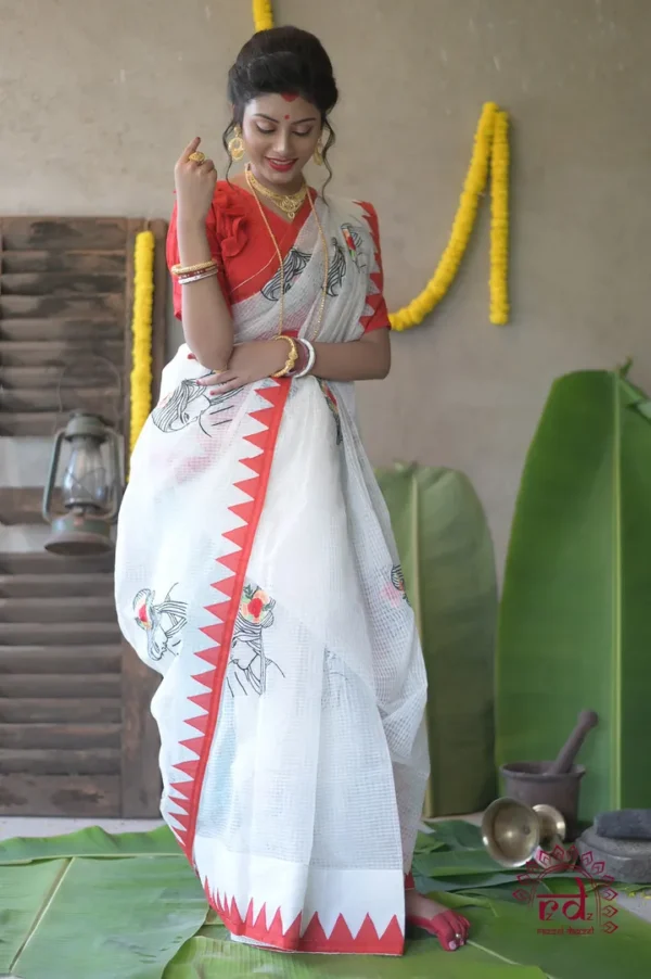White with Laila Applique work on Handloom Resham kota Saree