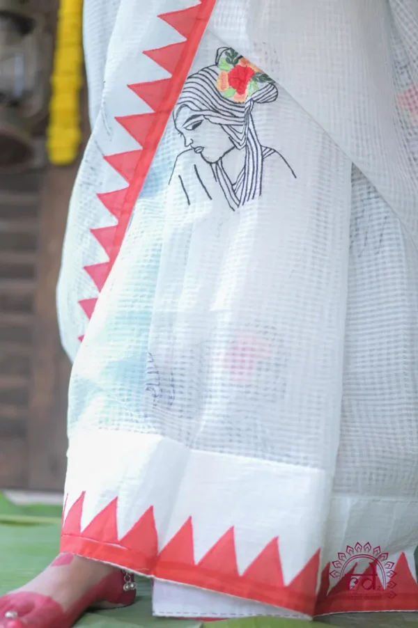 White with Laila Applique work on Handloom Resham kota Saree