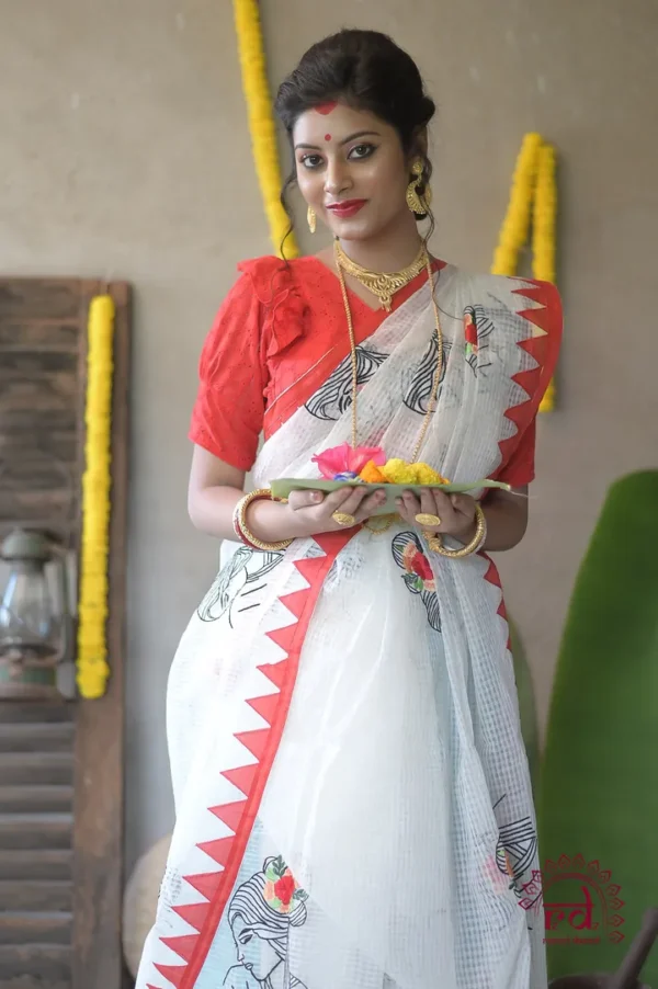 White with Laila Applique work on Handloom Resham kota Saree