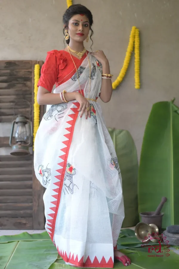 White with Laila Applique work on Handloom Resham kota Saree