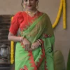 Green with Butterfly Applique work on Handloom Resham kota Saree