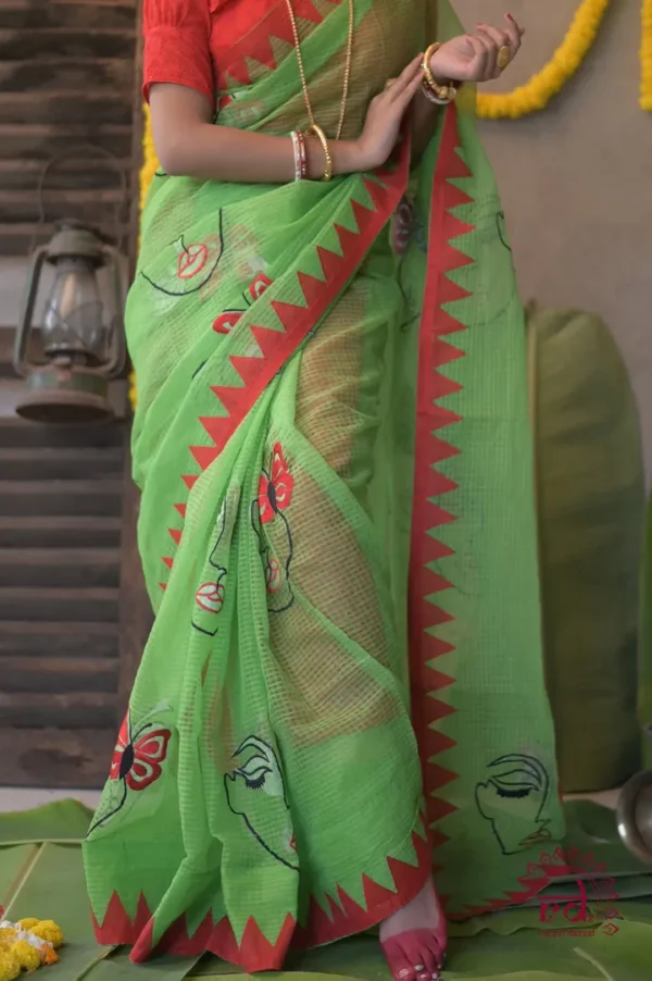Green with Butterfly Applique work on Handloom Resham kota Saree
