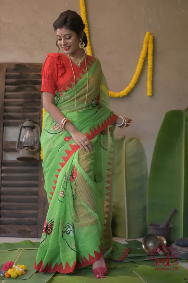 Green with Butterfly Applique work on Handloom Resham kota Saree