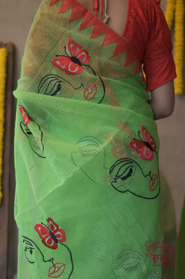 Green with Butterfly Applique work on Handloom Resham kota Saree