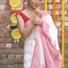 White on Red Mercerised cotton Asaam Dolabari Handloom Khadi Saree