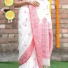 White on Red Mercerised cotton Asaam Dolabari Handloom Khadi Saree