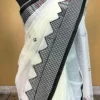 White on Gamcha Waves Applic work Kota Saree