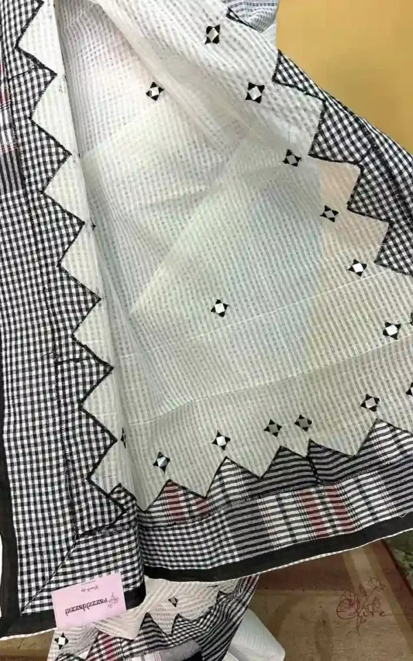 White on Gamcha Waves Applic work Kota Saree