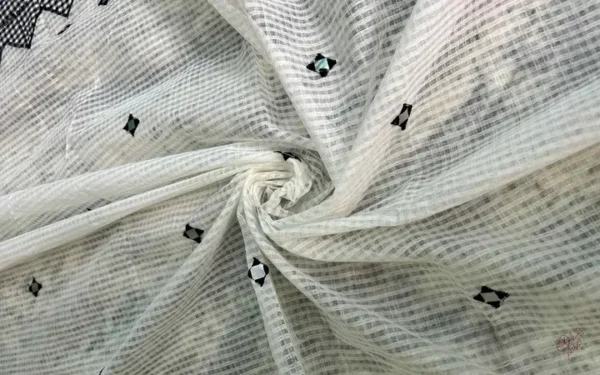 White on Gamcha Waves Applic work Kota Saree
