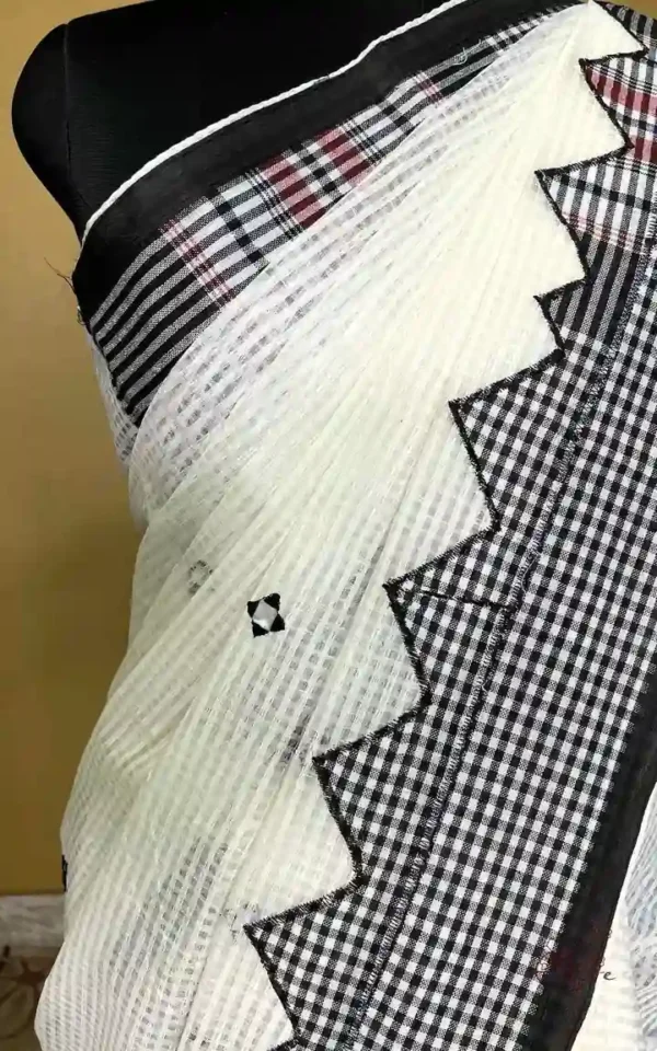 White on Gamcha Waves Applic work Kota Saree