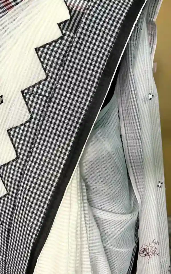 White on Gamcha Waves Applic work Kota Saree