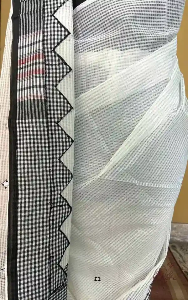 White on Gamcha Waves Applic work Kota Saree