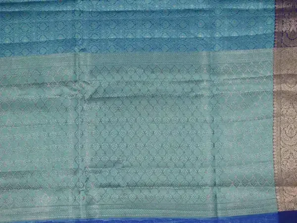 Aqua Blue with Golden Border Tanchuee work on Kora silk saree