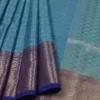 Aqua Blue with Golden Border Tanchuee work on Kora silk saree