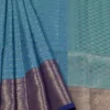 Aqua Blue with Golden Border Tanchuee work on Kora silk saree
