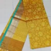 Yellow with Green Border Tanchuee work on Kora silk saree