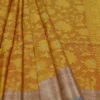 Yellow with Green Border Tanchuee work on Kora silk saree