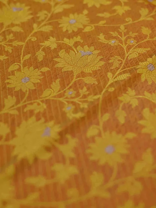 Yellow with Green Border Tanchuee work on Kora silk saree