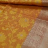 Yellow with Green Border Tanchuee work on Kora silk saree