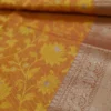 Yellow with Green Border Tanchuee work on Kora silk saree