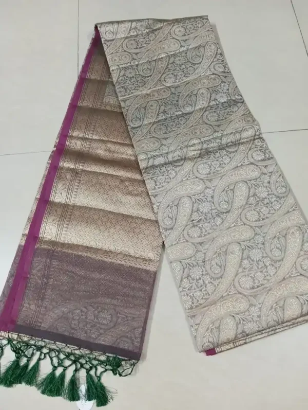 Dark Green with Magenta Border Tanchuee work on Kora silk saree