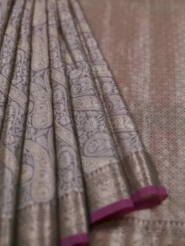 Dark Green with Magenta Border Tanchuee work on Kora silk saree