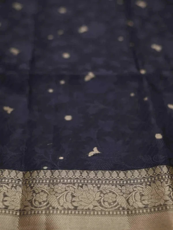 Black with Golden Border Tanchuee work on Kora silk saree