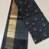 Black with Golden Border Tanchuee work on Kora silk saree