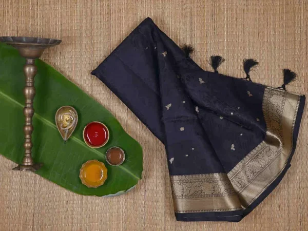 Black with Golden Border Tanchuee work on Kora silk saree