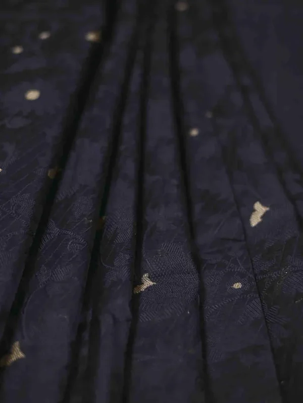 Black with Golden Border Tanchuee work on Kora silk saree