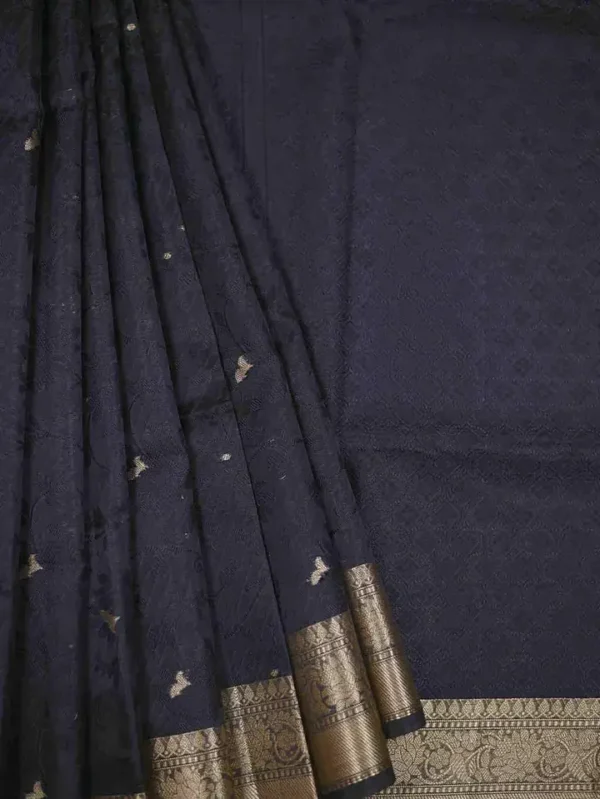 Black with Golden Border Tanchuee work on Kora silk saree