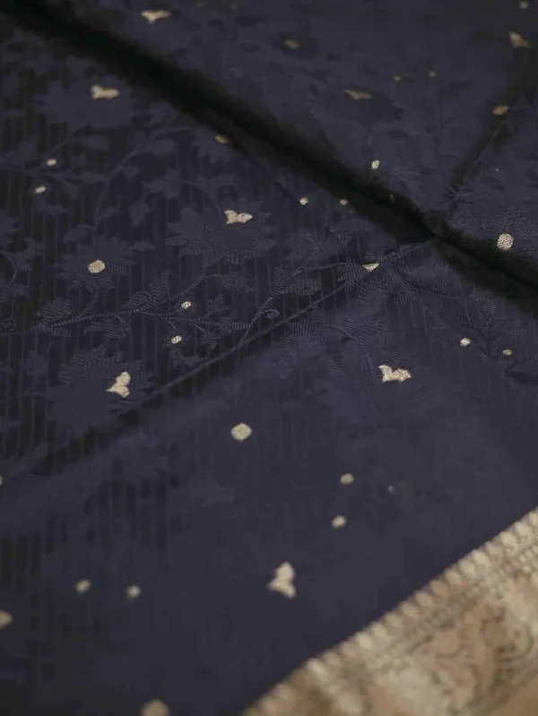 Black with Golden Border Tanchuee work on Kora silk saree