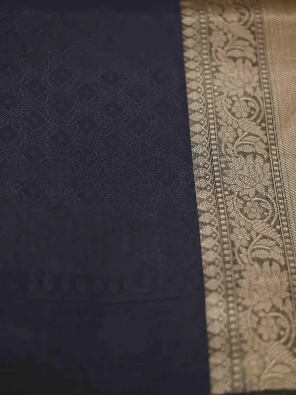 Black with Golden Border Tanchuee work on Kora silk saree
