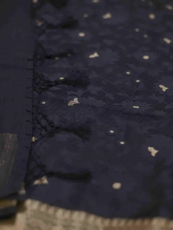 Black with Golden Border Tanchuee work on Kora silk saree