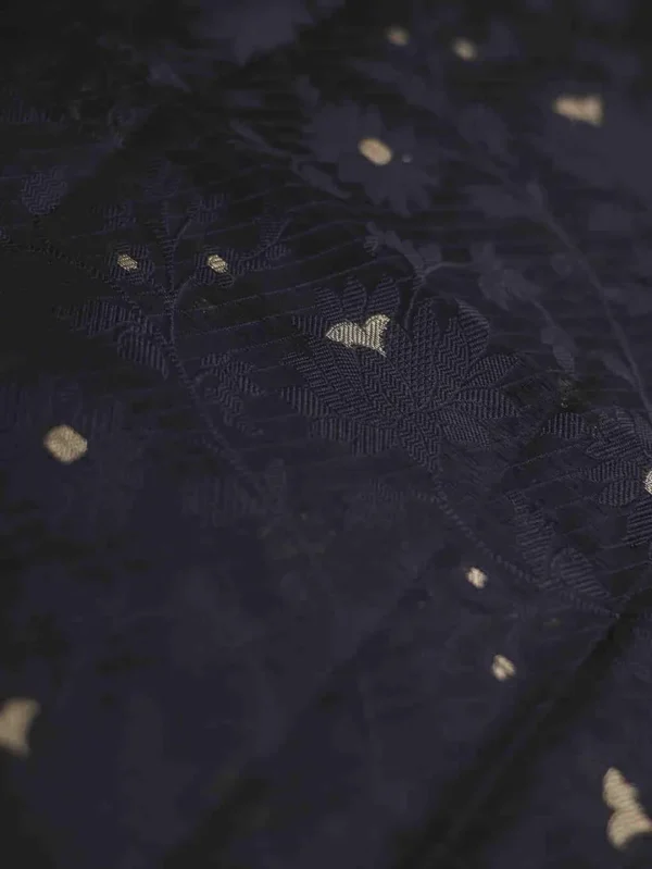 Black with Golden Border Tanchuee work on Kora silk saree