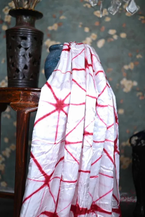 Red & White Clamp Dye Zari anchal Modal Silk Saree