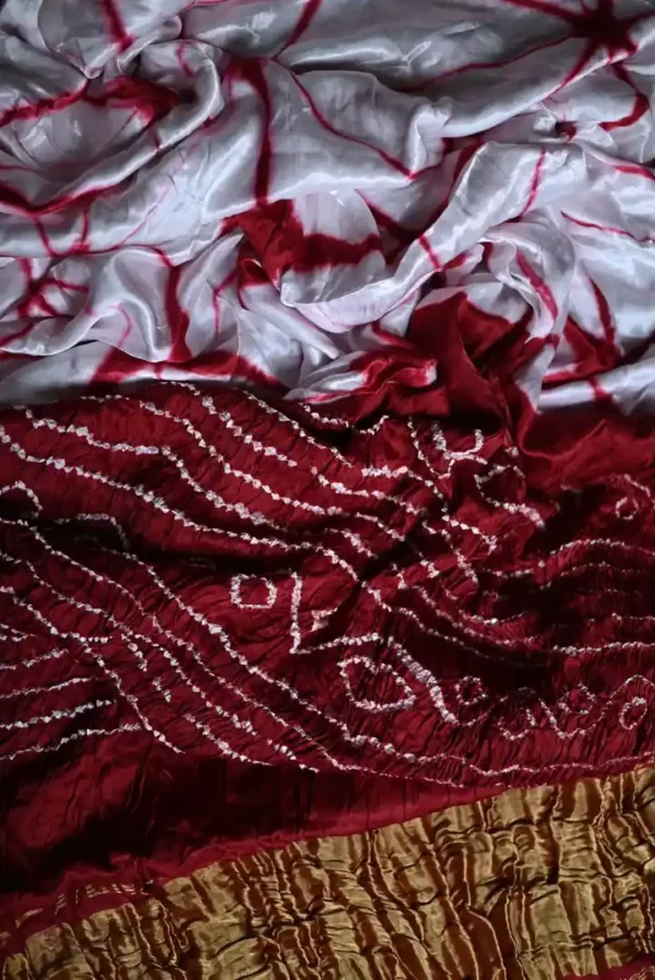 Red & White Clamp Dye Zari anchal Modal Silk Saree