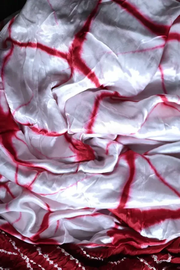 Red & White Clamp Dye Zari anchal Modal Silk Saree