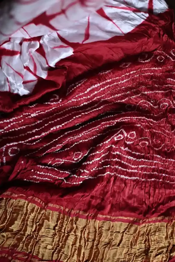 Red & White Clamp Dye Zari anchal Modal Silk Saree