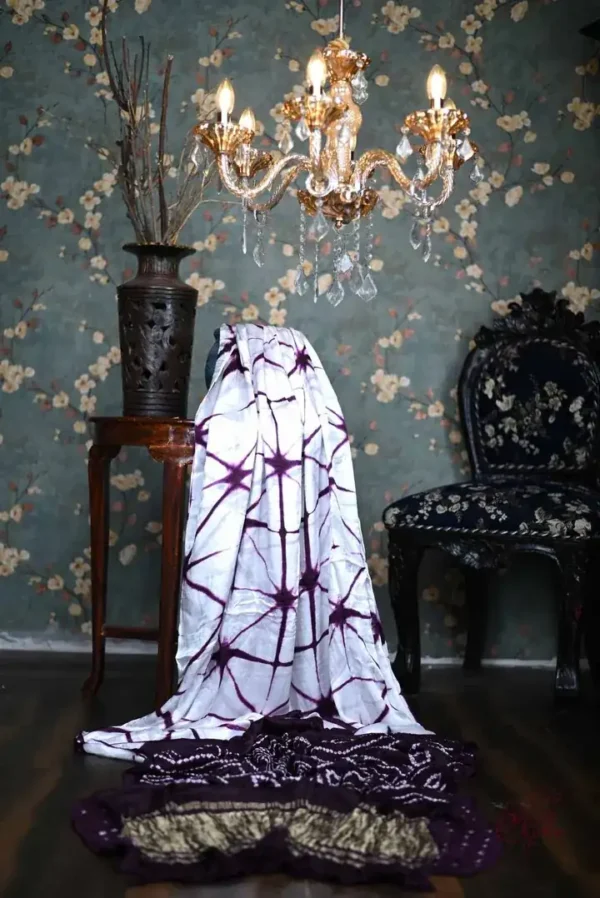 Purple and White Clamp Dye Zari anchal Modal Silk Saree
