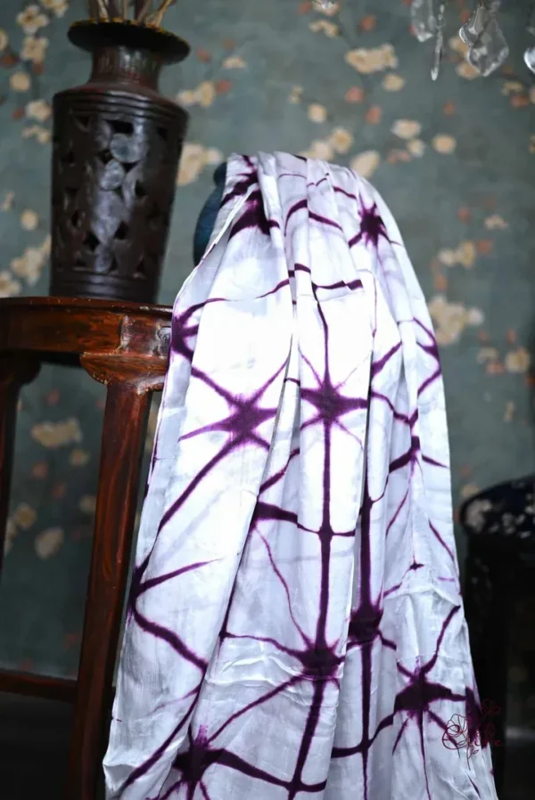 Purple and White Clamp Dye Zari anchal Modal Silk Saree