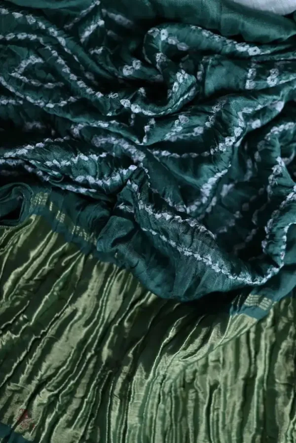 Dark Green and White Clamp Dye Zari anchal Modal Silk Saree