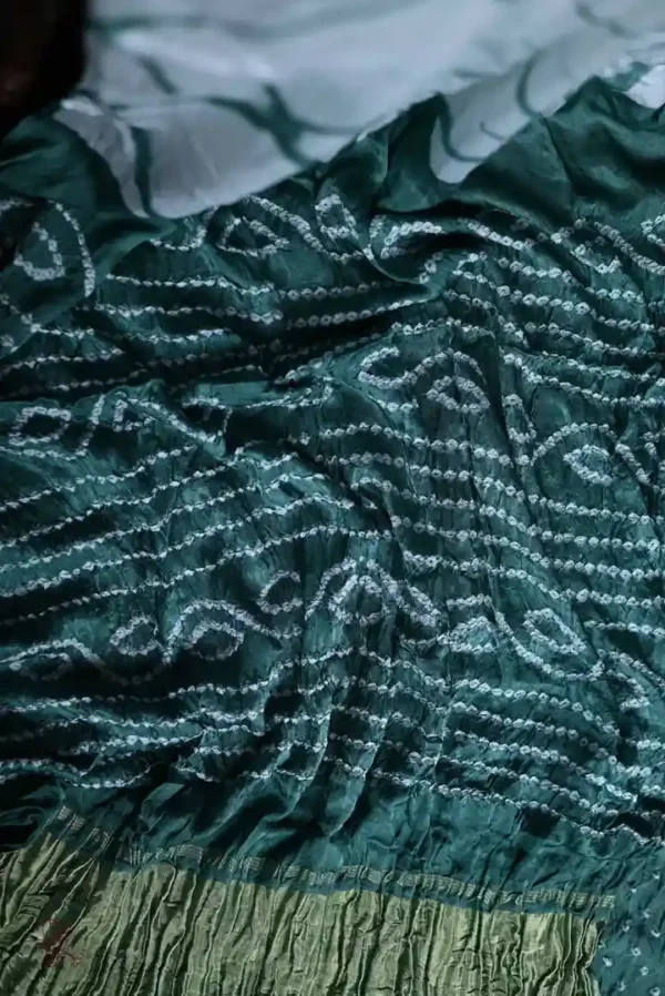 Dark Green and White Clamp Dye Zari anchal Modal Silk Saree