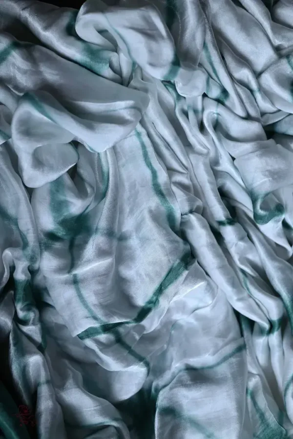 Dark Green and White Clamp Dye Zari anchal Modal Silk Saree